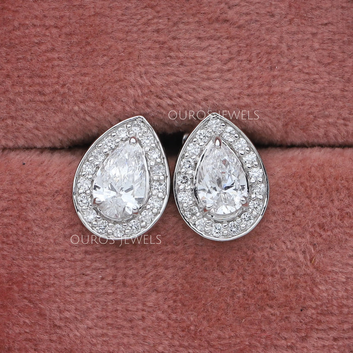 14kt White Gold Pear Diamond Halo Earrings