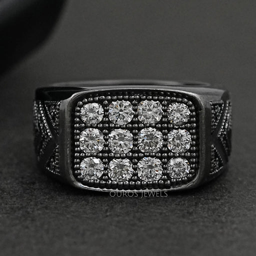 front view of black gold round cut lab diamond men's engagement ring