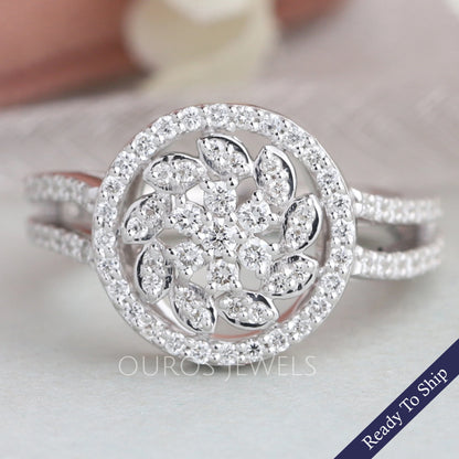 Cluster Round Cut Diamond Halo Engagement Ring