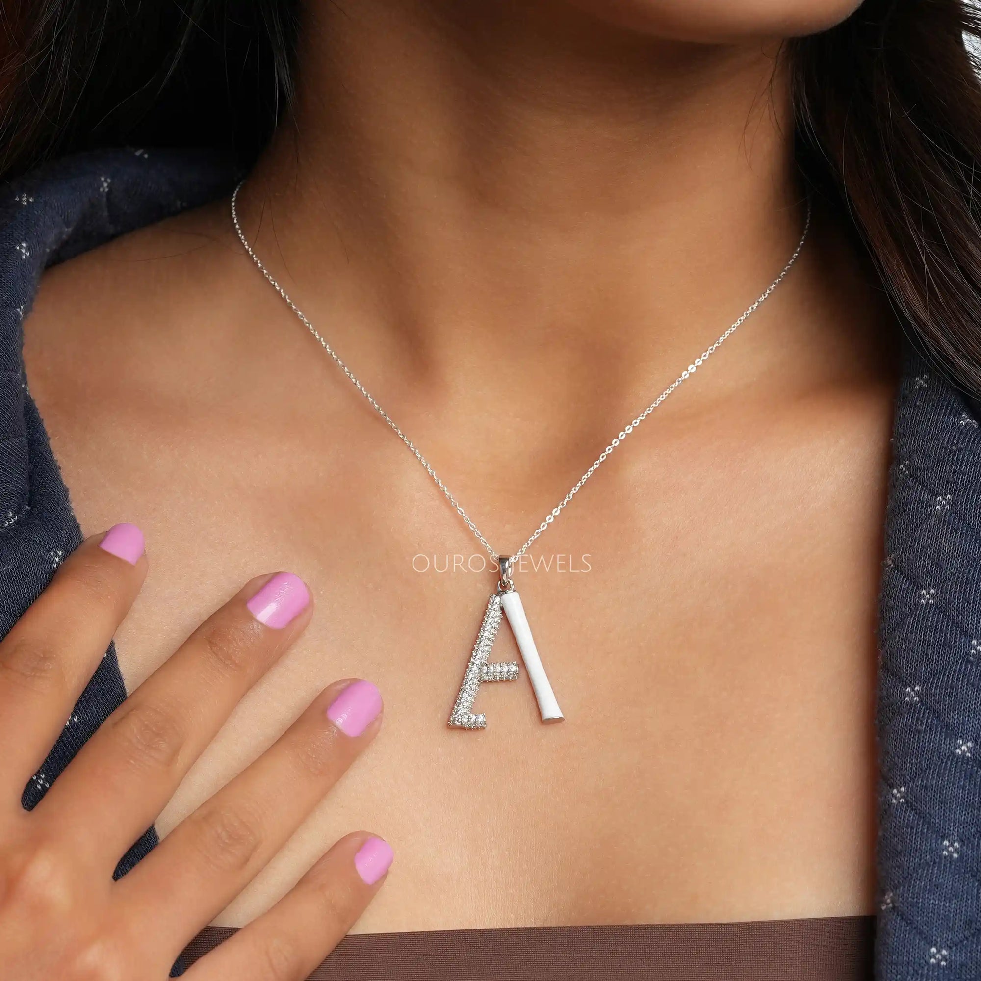 Round Diamond Enamel Letter Pendants Necklaces