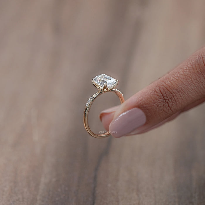 Emerald Cut Lab Grown Diamond Solitaire Accent Ring
