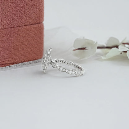 Pear Cut Accent Set Halo Engagement Ring Ring