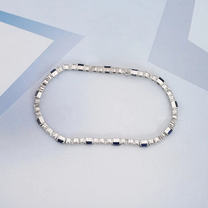 Emerald Cut Sapphire And Lab Dimond Bracelet