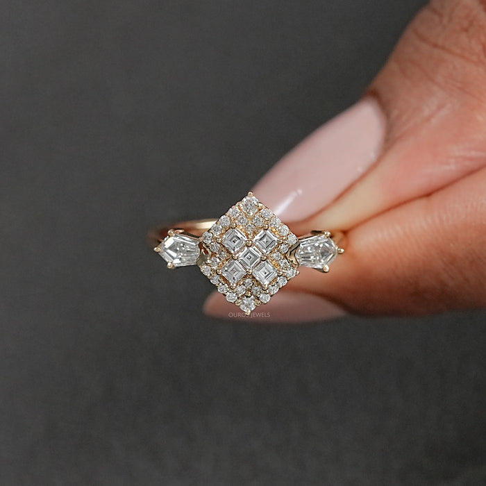 Antique Carre Cut Halo Diamond Proposal Ring