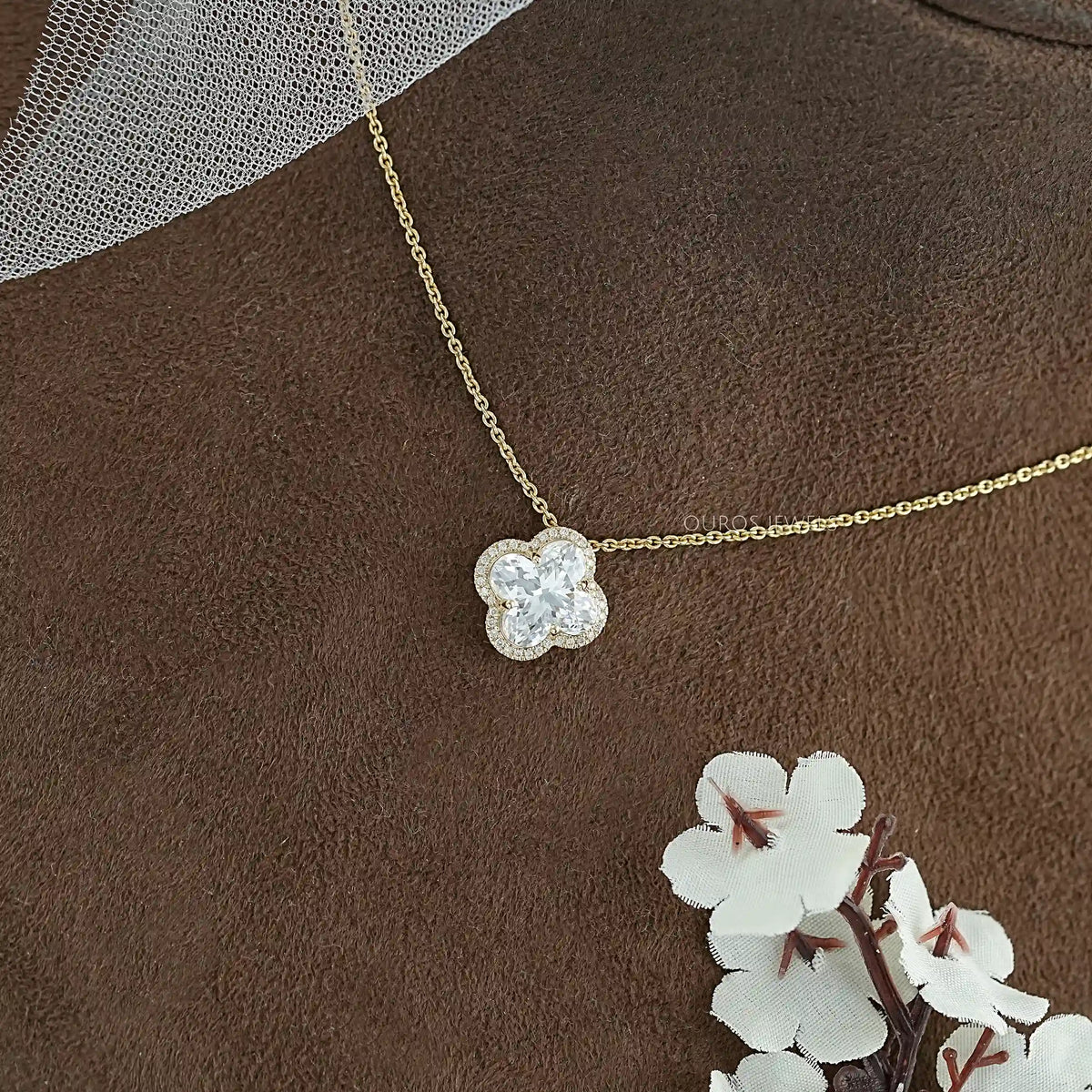 Floral Lab Grown Diamond Halo Pendant Necklaces