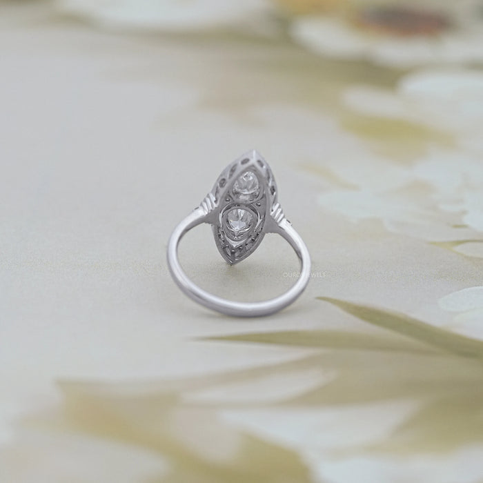 Old Mine Pear Lab Diamond Halo Navette Engagement Ring