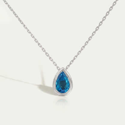 Aquamarine Pear Gemstone Bezel Set Pendant