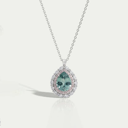 Aquamarine Pear Gemstone Double Halo Pendant