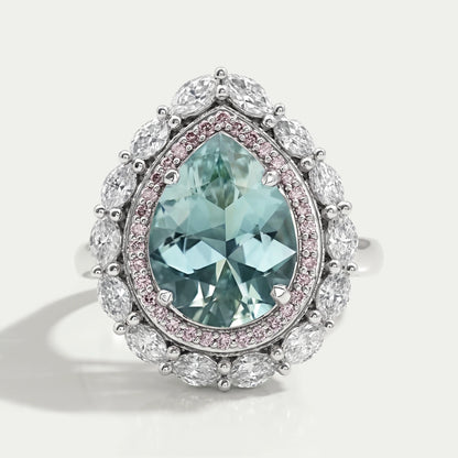 Aquamarine Pear Gemstone Double Halo Engagement Ring 