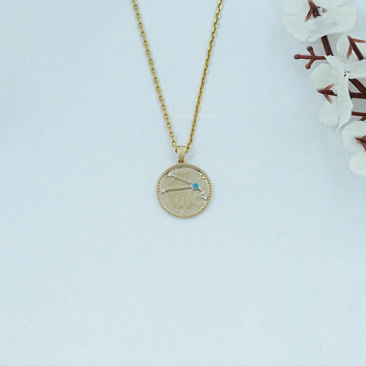 Aries Zodiac Blue Topaz Gemstone Pendant