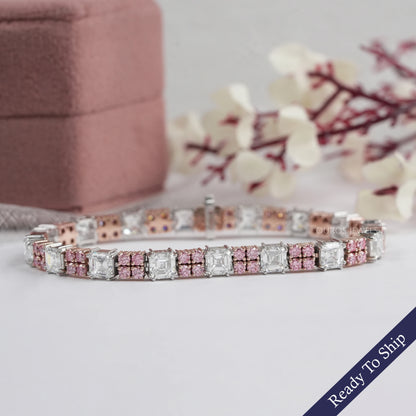 Asscher Diamond And Pink Round Tennis Bracelet Bracelet