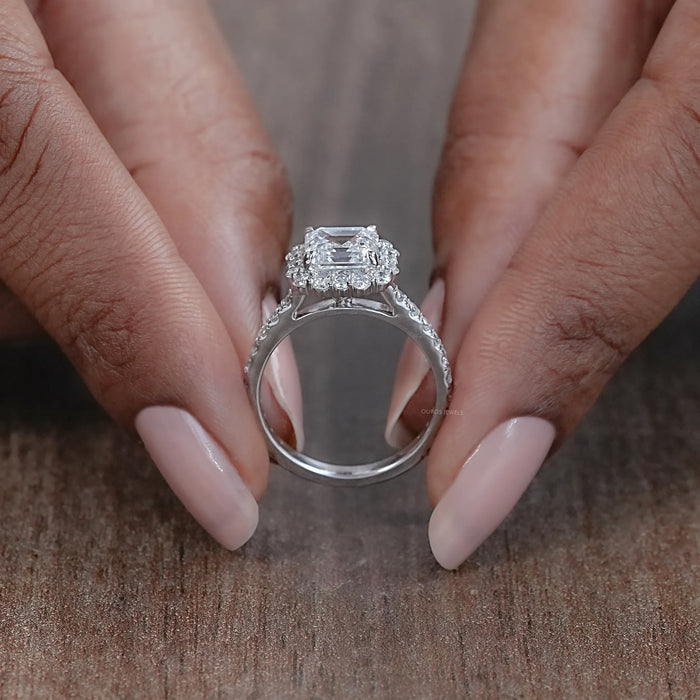 Asscher Cut Lab Diamond Halo Engagement Ring