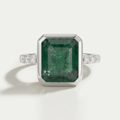 Asscher Cut Emerald Gemstone Bezel Set Ring Ring