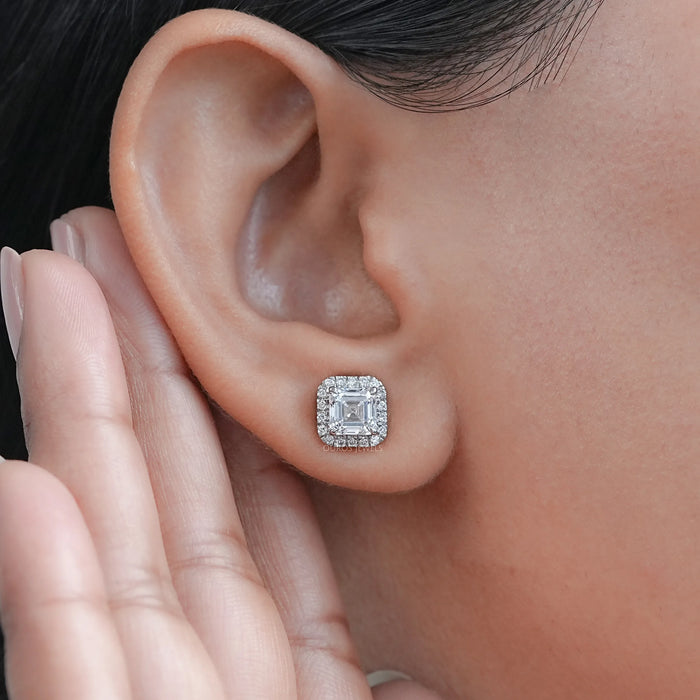 Asscher Lab Diamond Halo Stud Earrings