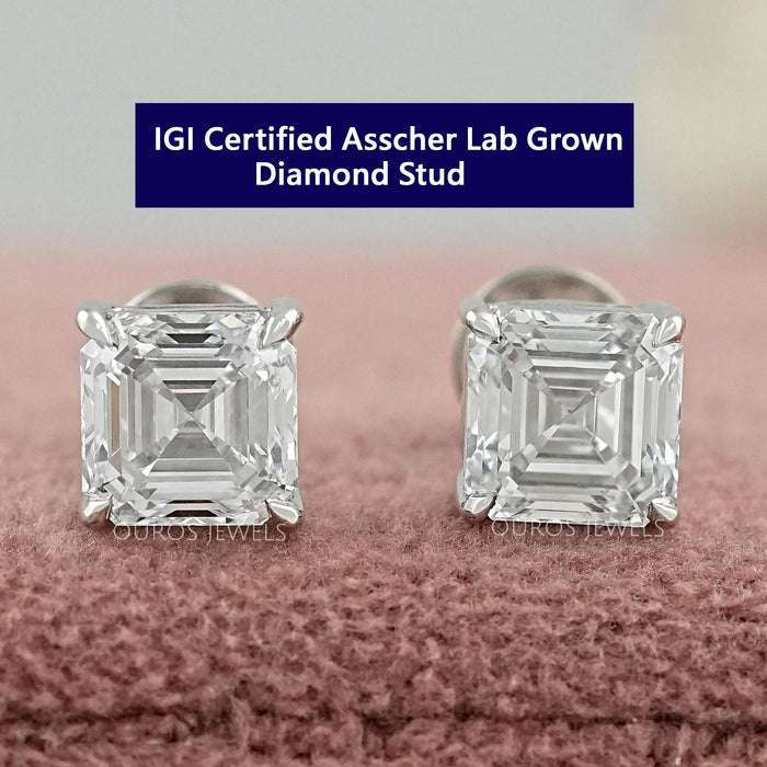 Asscher Cut Lab Grown Diamond Stud Earrings