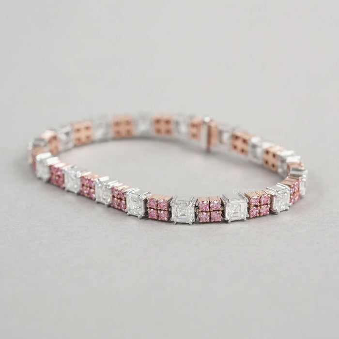 Pink Round & Asscher Cut Diamond Link Bracelet