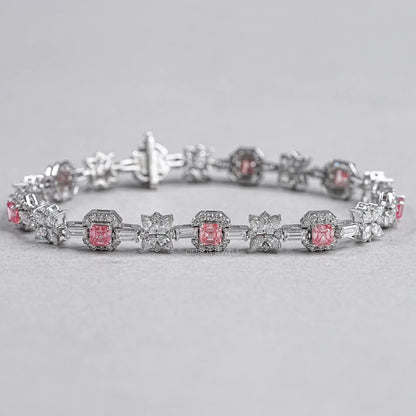 Flower And Pink Asscher Diamond Tennis Bracelet Bracelet