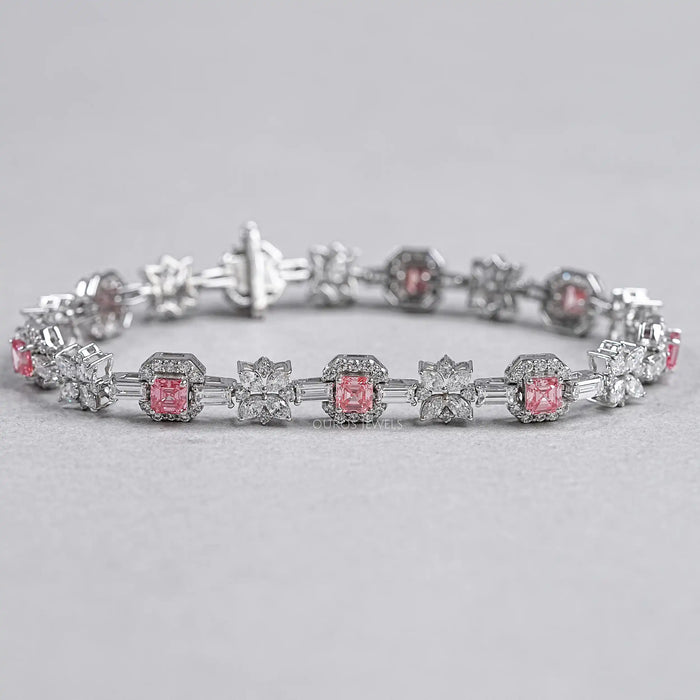 Pink Asscher and Pear Diamond Flower Bracelet