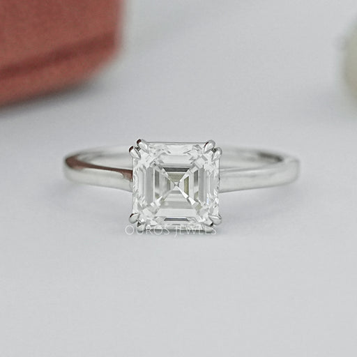 top view of asscher cut diamond double prong engagement ring