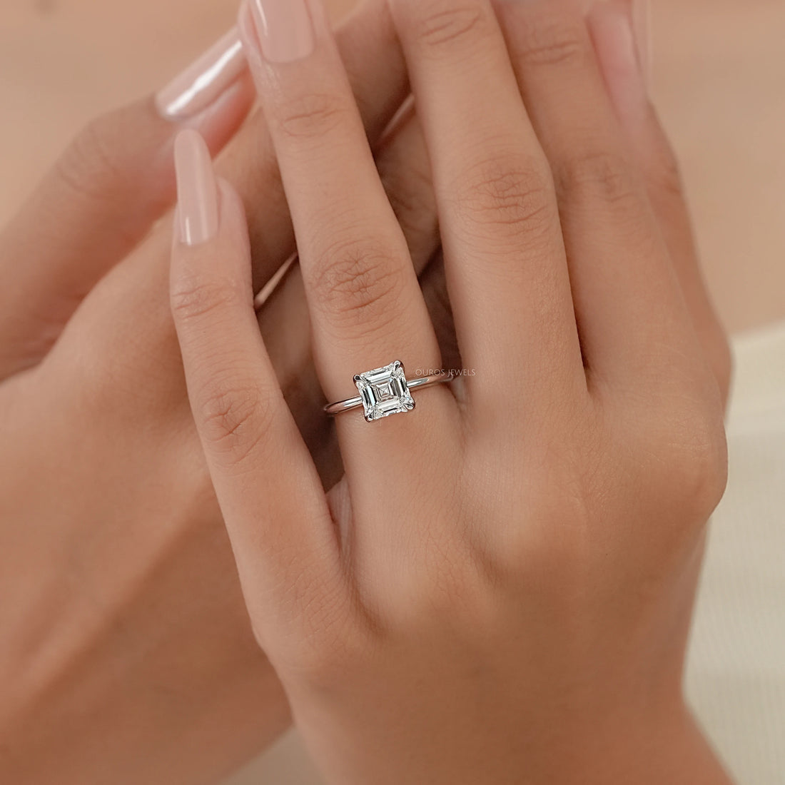 Asscher Cut Tulip Set Hidden Halo Ring Ring