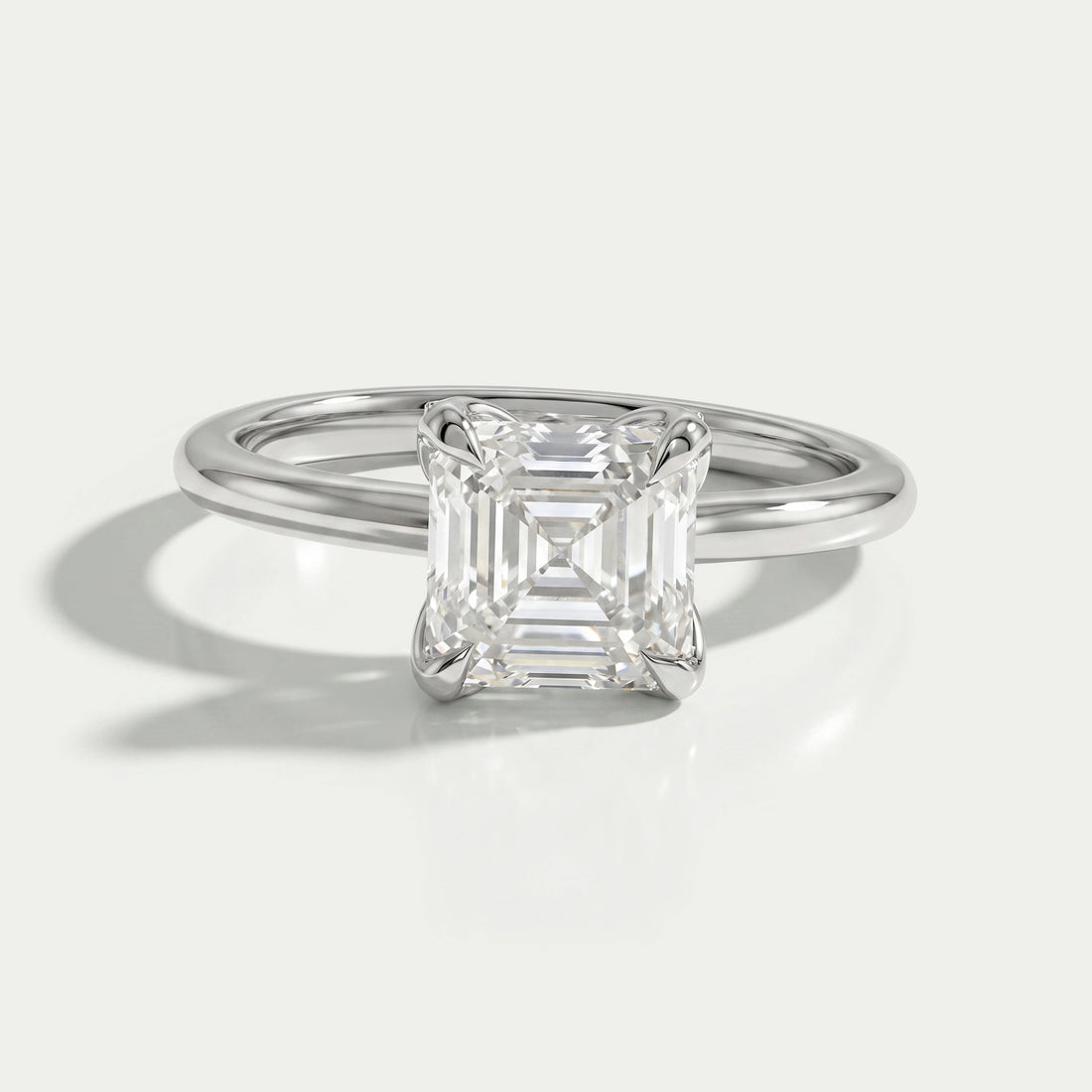 Asscher Cut Tulip Set Hidden Halo Ring Ring
