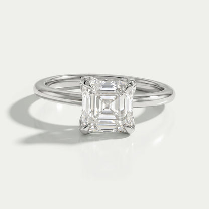 Asscher Cut Tulip Set Hidden Halo Ring Ring