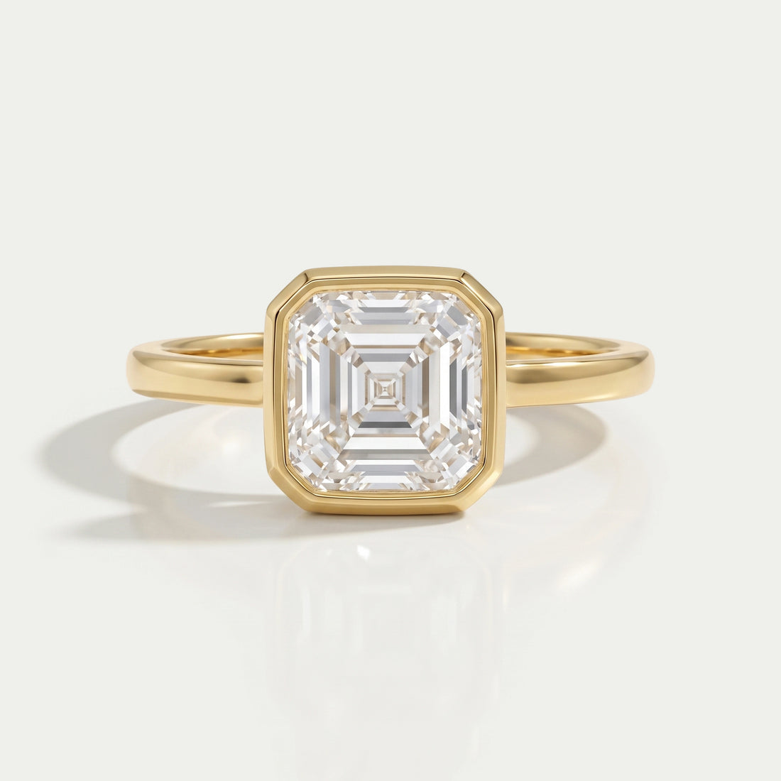 Asscher Lab Diamond Bezel Set Solitaire Ring Rings