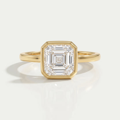 Asscher Lab Diamond Bezel Set Solitaire Ring Rings