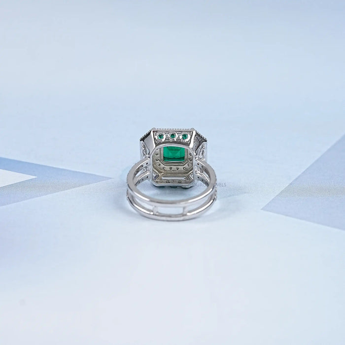 Asscher Shape Lab Gemstone Halo Anniversary Ring