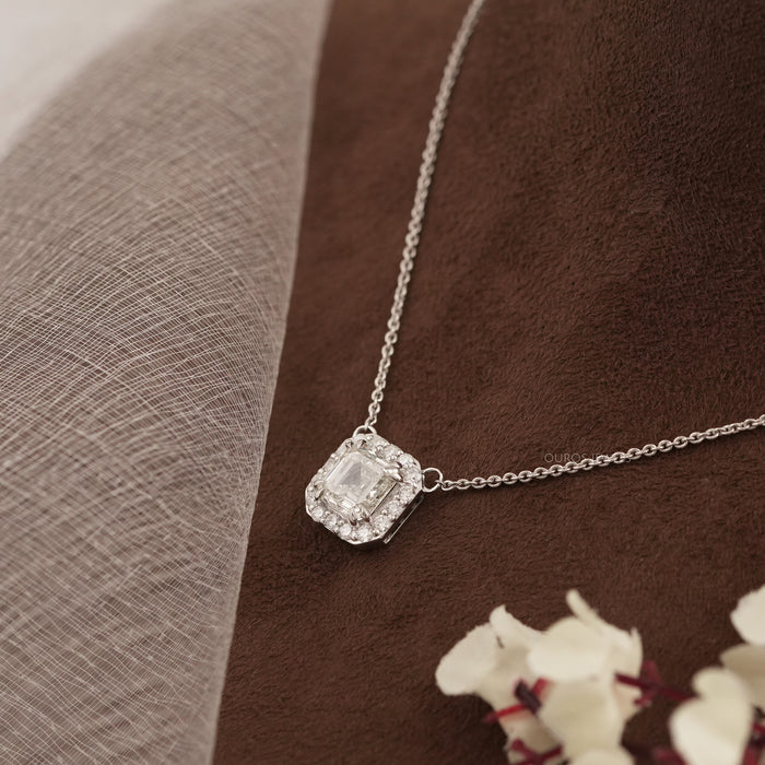 Asscher Cut Lab Diamond Halo Pendant