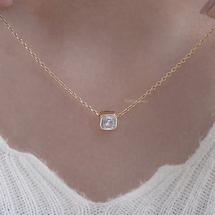 Unique Asscher Cut Diamond Bezel Pendant