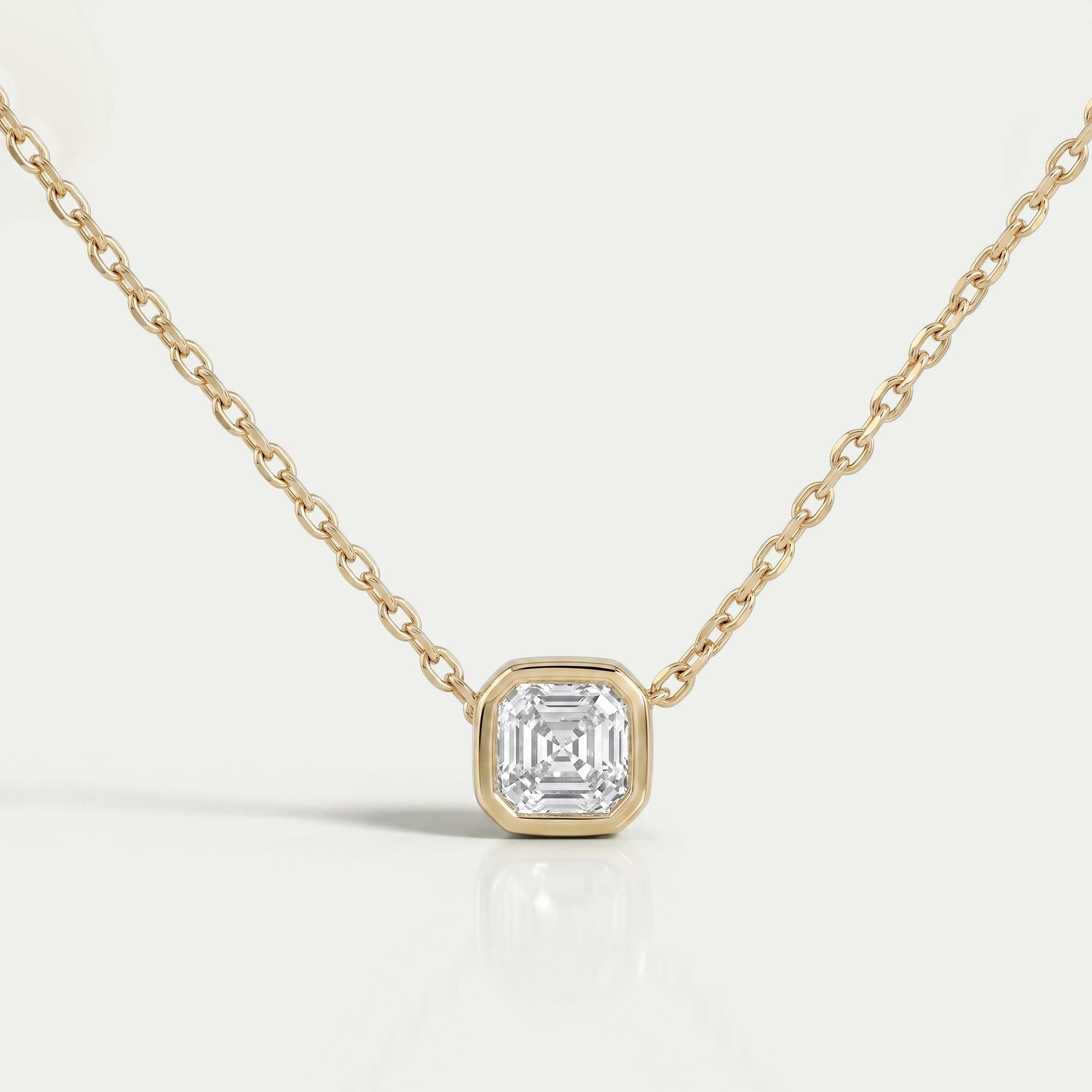 Bezel Set Asscher Cut Lab Diamond Pendant Necklaces