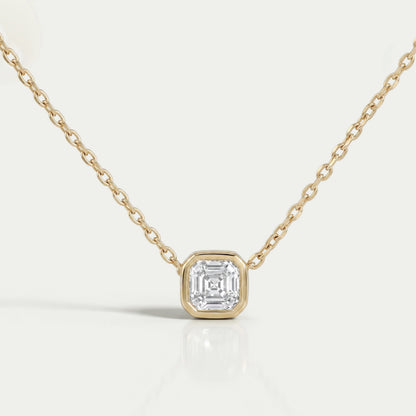 Bezel Set Asscher Cut Lab Diamond Pendant Necklaces