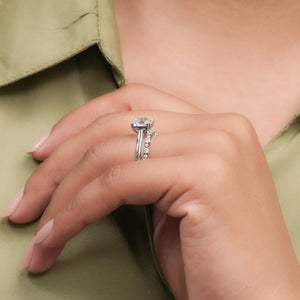 Square Emerlad Diamond  Wedding Ring Set