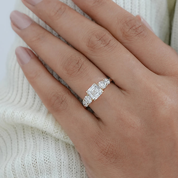 Five Stone Asscher Lab Grown Diamond Engagement Ring
