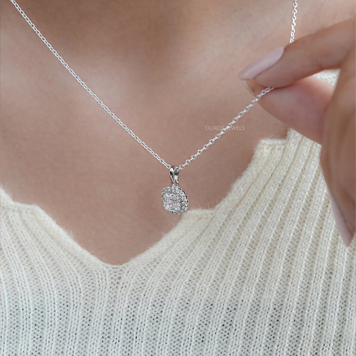 Asscher Lab Diamond Halo Pendant