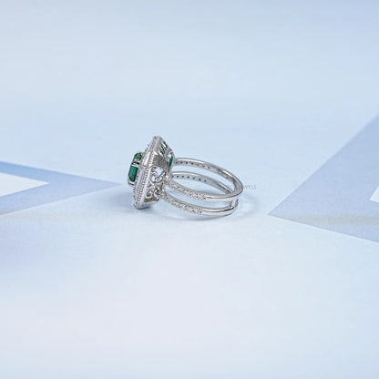 Asscher Shape Lab Gemstone Halo Anniversary Ring Ring