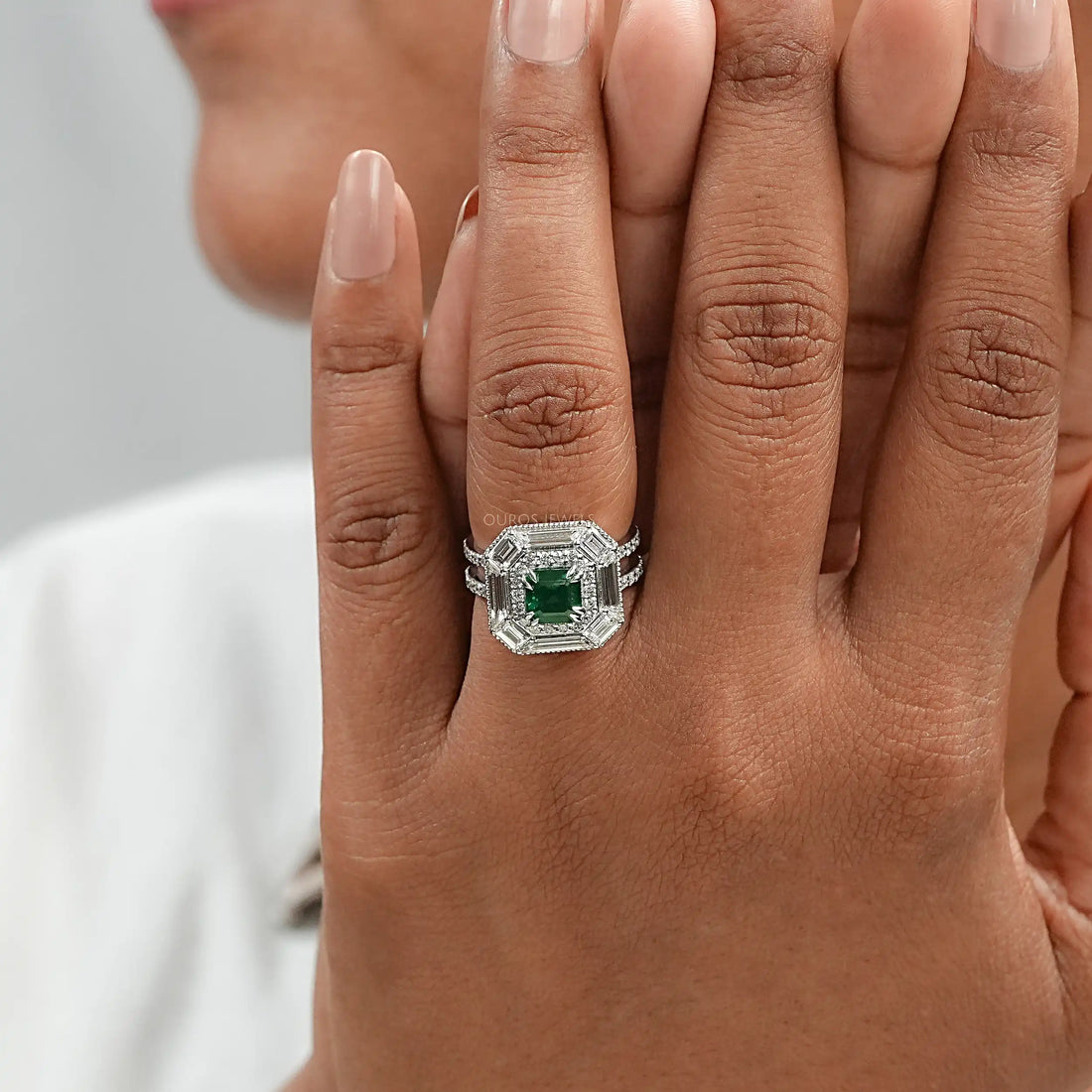 Asscher Shape Lab Gemstone Halo Anniversary Ring Ring