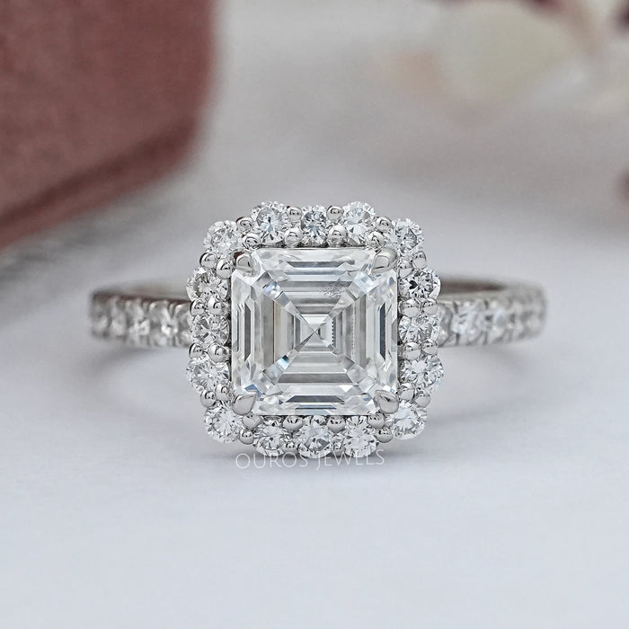 Asscher Cut Lab Diamond Halo Engagement Ring 