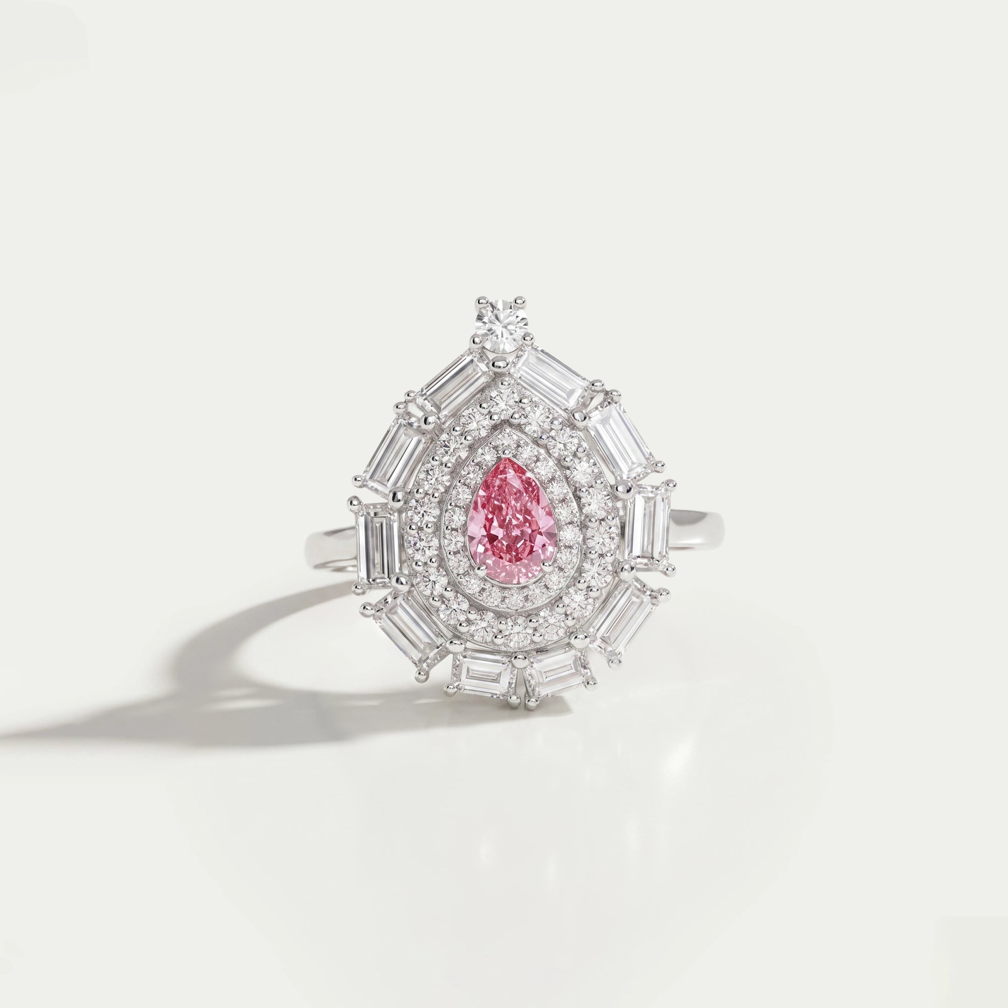 Baguette And Round Double Halo Diamond Ring