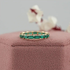 Green Emerald Baguette Cut Gemstone Eternity Band