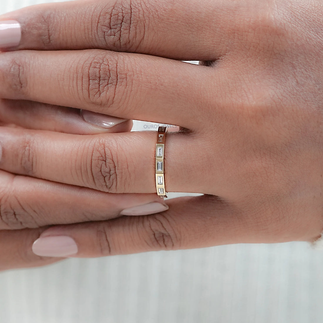 Baguette Cut Flush Set Eternity Wedding Band Rings