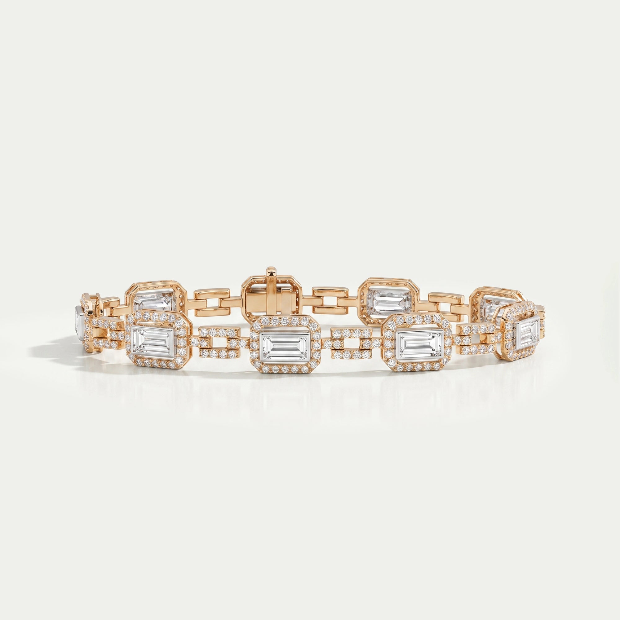 Baguette Cut Lab Grown Diamond Halo Tennis Bracelet Bracelet