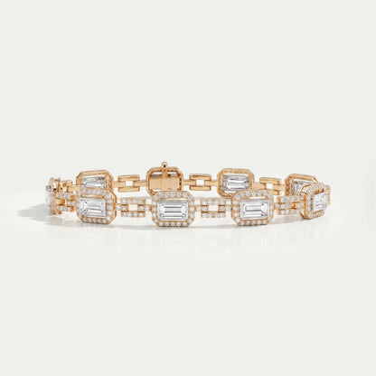 Baguette Cut Lab Grown Diamond Halo Tennis Bracelet Bracelet