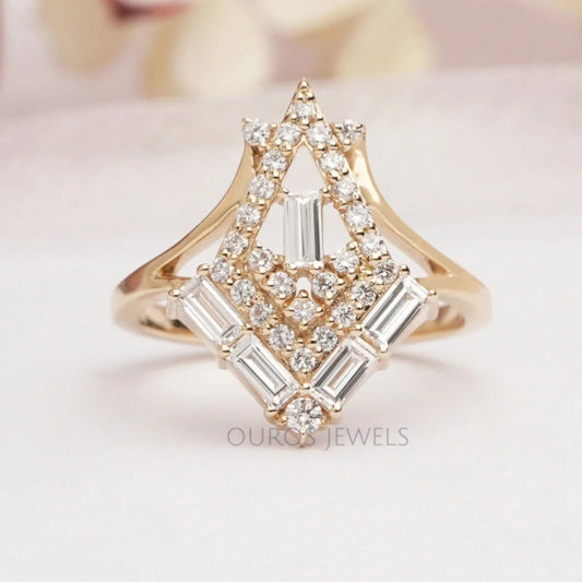 Baguette And Round Cut Lab Diamond Chevron Ring