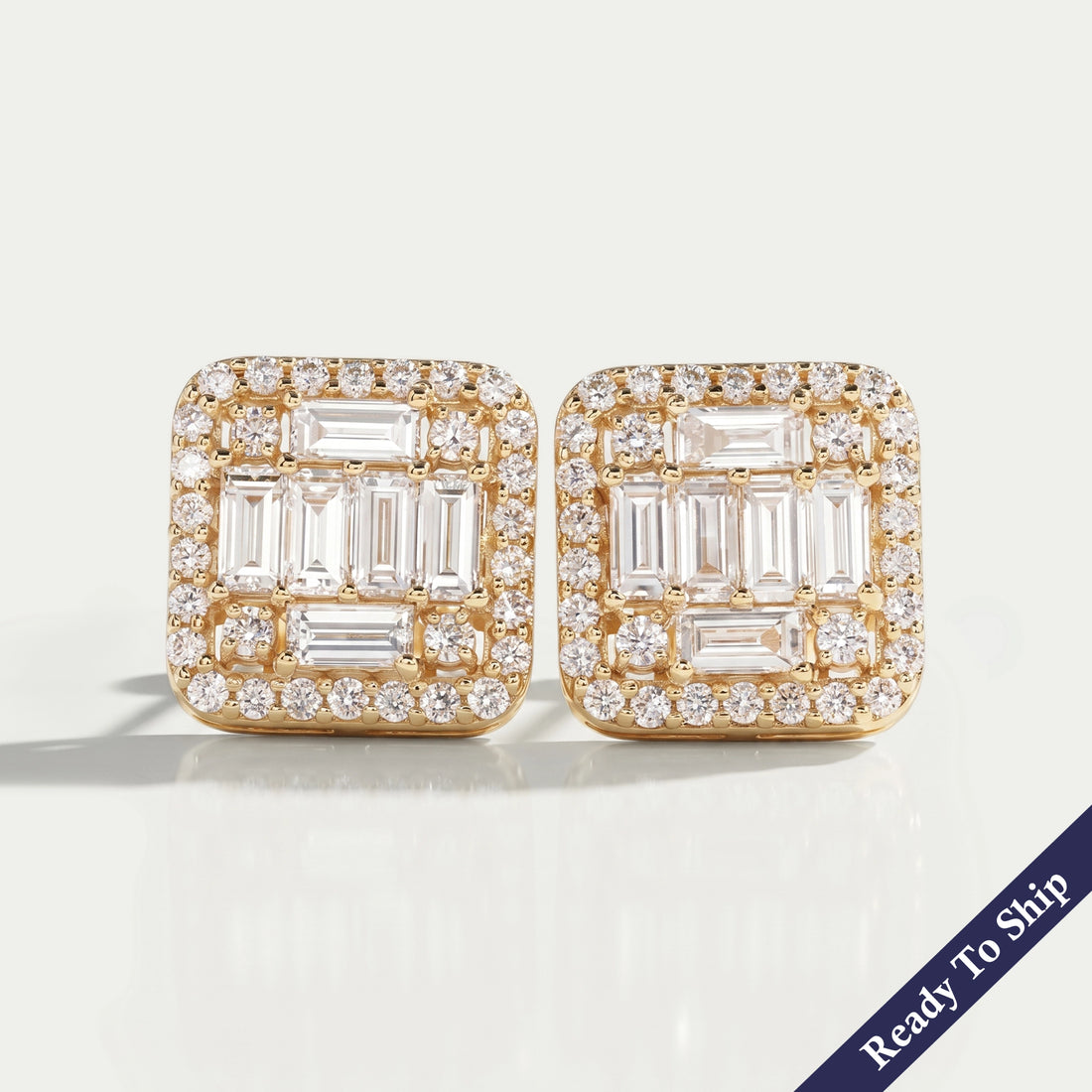 Baguette And Round Cut Lab Diamond Halo Stud Earrings Earrings