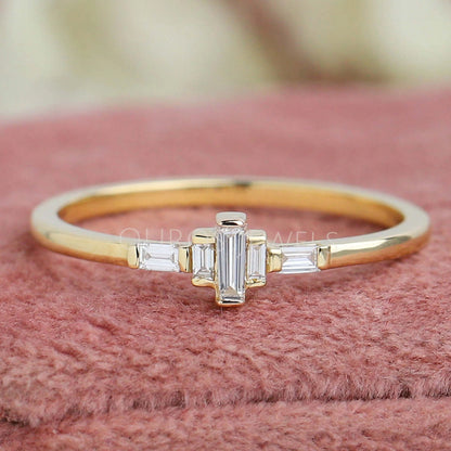 Baguette Cut Lab Diamond Dainty Ring