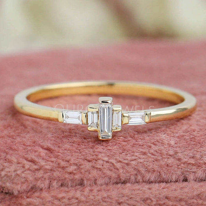 5 Stone Baguette Diamond Dainty Stackable Ring