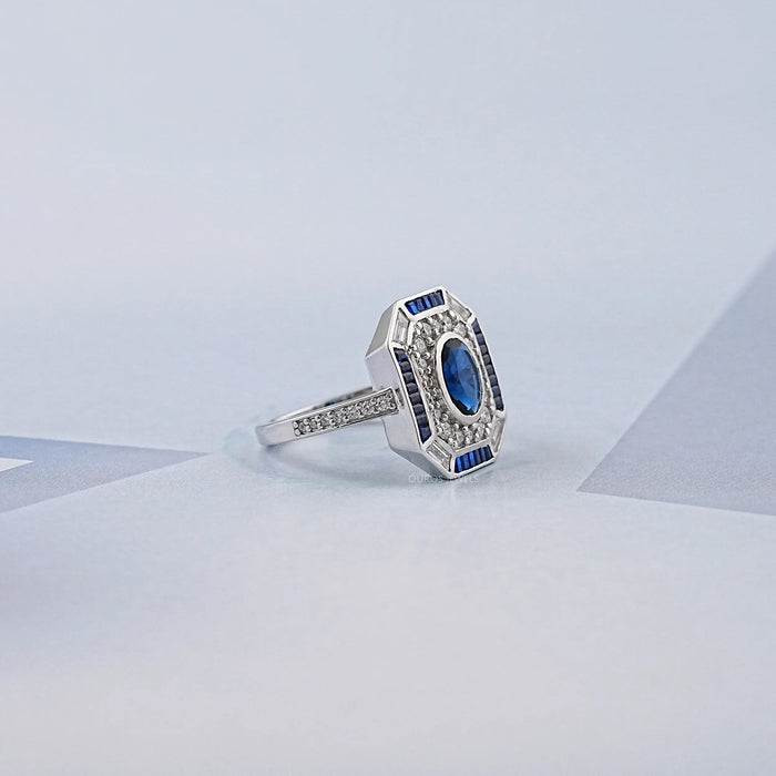 Sapphire Oval And Baguette Diamond Engagement Ring