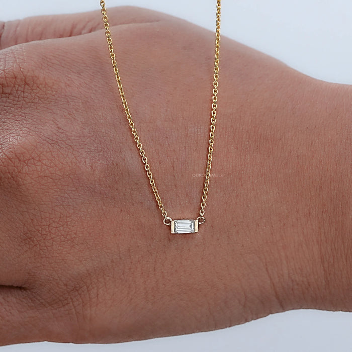 East West Baguette Cut Lab Diamond Pendant 